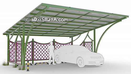 Навес с наклонной крышей для двух автомобилей (металл, поликарбонат). © SllaVA.com