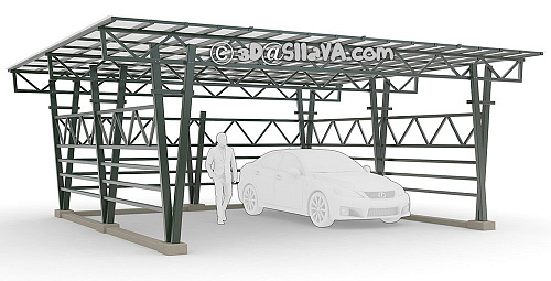Автомобильный навес с наклонной светопрозрачной крышей. © SllaVA.com