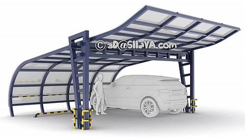Навес с изогнутой крышей для двух автомобилей (проф.труба, поликарбонат). © SllaVA.com