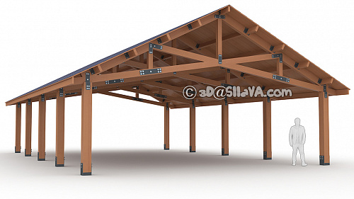 Навес деревянный 9,0х15,0м. с двускатной крышей. © SllaVA.com