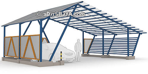 Автомобильный навес с двускатной крышей с разными углами наклона скатов. SllaVA.com