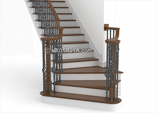 Лестница деревянная с забежными ступенями на 45 градусов. © SllaVA.com