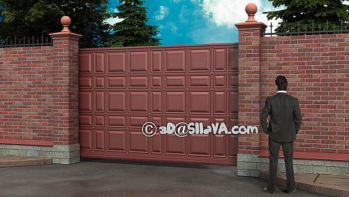 Ворота откатные с филёнкой (рекламная картинка для сайта компании). © SllaVA.com