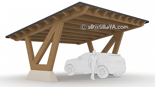 Навес автомобильный из дерева с односкатной крышей. © SllaVA.com