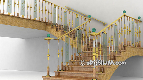 Лестница для дома на второй этаж. Двухмаршевая лестница с площадкой. © SllaVA.com