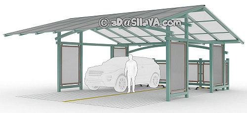 Навес для двух автомобилей с двускатной крышей (проф.труба, поликарбонат). © SllaVA.com