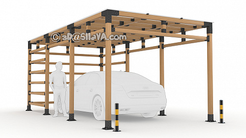 Навес летний для автомобиля, сборно-разборный с плоской крышей (брус деревянный). © SllaVA.com