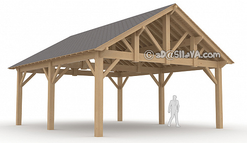 Навес из дерева 7,5х9,0м. с двускатной крышей (Western Timber Frame). © SllaVA.com